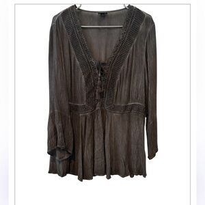 Torrid Babydoll Top BellSleeve Boho Fairycore  Gauze Mineral Wash Black Size L